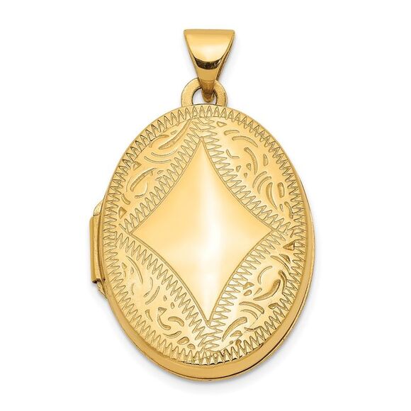 14k Yellow Gold 21mm Textured Oval Locket - Picture 1 of 6